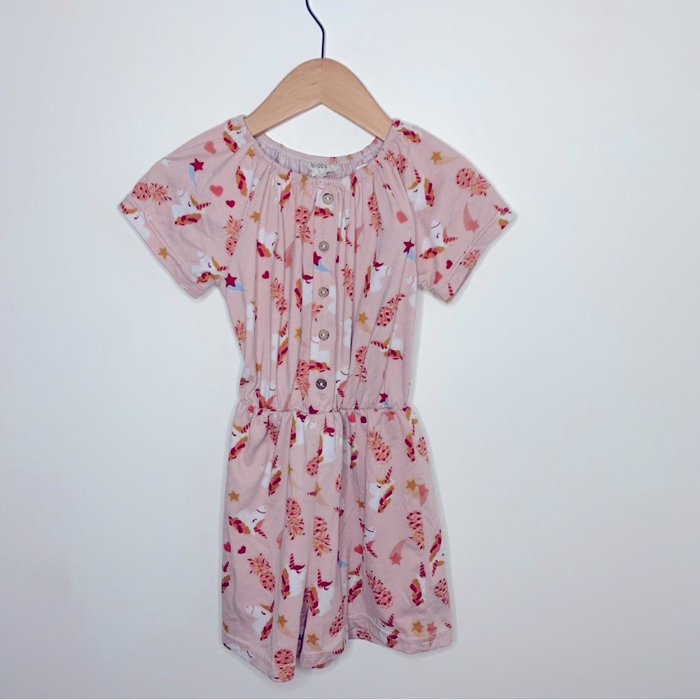Two Rompers floral and unicorn
